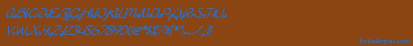 Czcionka SF Burlington Script Bold Italic – niebieskie czcionki na brązowym tle