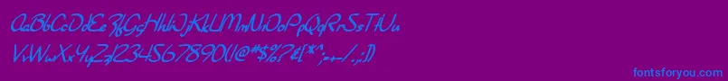 フォントSF Burlington Script Bold Italic – 紫色の背景に青い文字