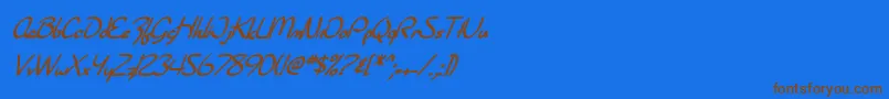 Czcionka SF Burlington Script Bold Italic – brązowe czcionki na niebieskim tle