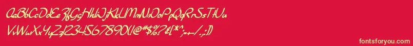 SF Burlington Script Bold Italic-Schriftart – Gelbe Schriften auf rotem Hintergrund