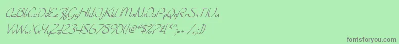 フォントSF Burlington Script Italic – 緑の背景に灰色の文字