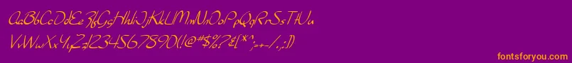 フォントSF Burlington Script Italic – 紫色の背景にオレンジのフォント