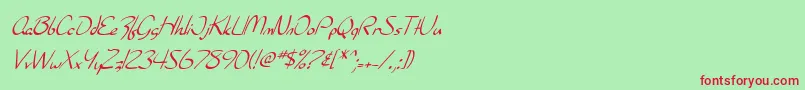 SF Burlington Script Italic-fontti – punaiset fontit vihreällä taustalla