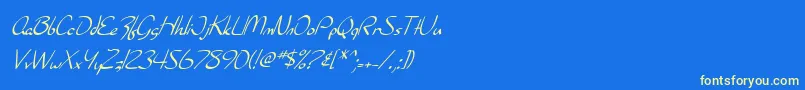 Fonte SF Burlington Script Italic – fontes amarelas em um fundo azul