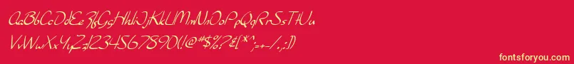 SF Burlington Script Italic-fontti – keltaiset fontit punaisella taustalla