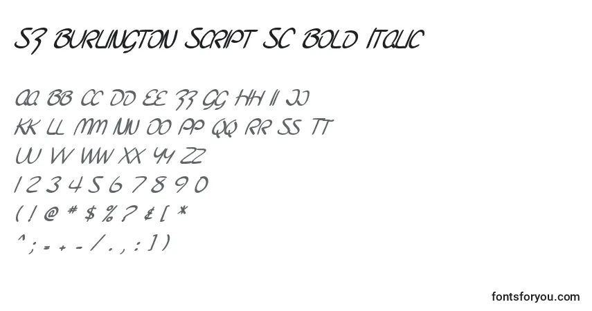 Czcionka SF Burlington Script SC Bold Italic – alfabet, cyfry, specjalne znaki