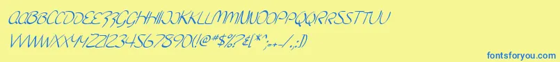 Więcej informacji o czcionce SF Burlington Script SC Italic Czcionka SF Burlington Script SC Italic – niebieskie czcionki na żółtym tle