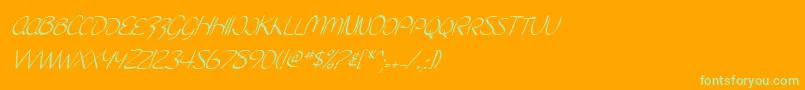 Czcionka SF Burlington Script SC Italic – zielone czcionki na pomarańczowym tle