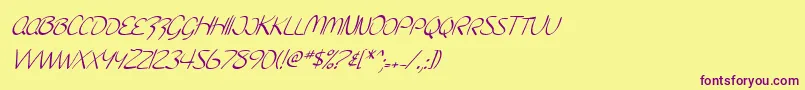 フォントSF Burlington Script SC Italic – 紫色のフォント、黄色の背景