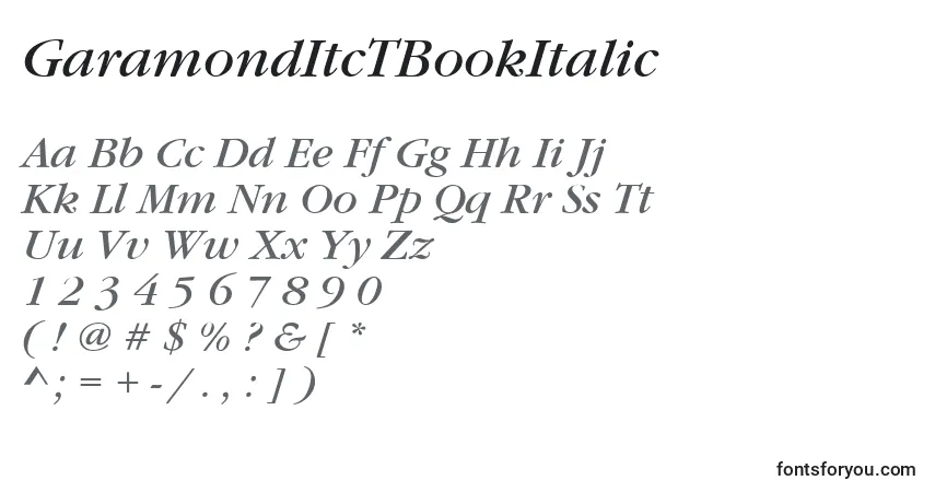 A fonte GaramondItcTBookItalic – alfabeto, números, caracteres especiais