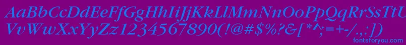 GaramondItcTBookItalic-Schriftart – Blaue Schriften auf violettem Hintergrund