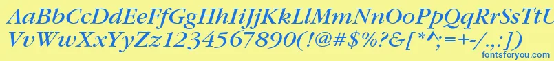 フォントGaramondItcTBookItalic – 青い文字が黄色の背景にあります。