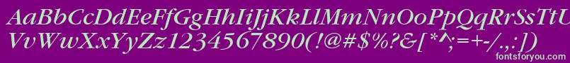 GaramondItcTBookItalic-fontti – vihreät fontit violetilla taustalla