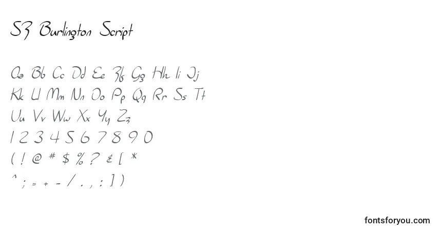 Czcionka SF Burlington Script – alfabet, cyfry, specjalne znaki