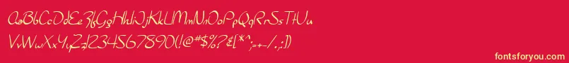 SF Burlington Script-fontti – keltaiset fontit punaisella taustalla