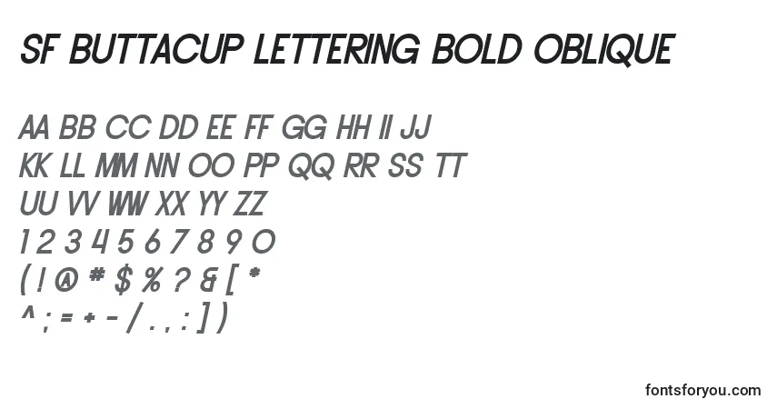 A fonte SF Buttacup Lettering Bold Oblique – alfabeto, números, caracteres especiais
