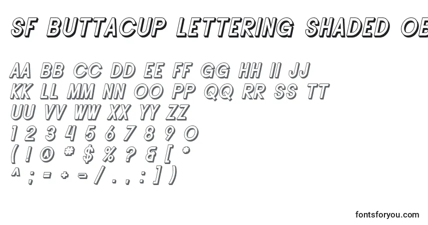 A fonte SF Buttacup Lettering Shaded Oblique – alfabeto, números, caracteres especiais