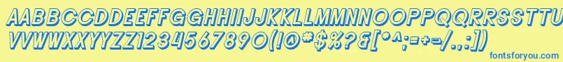 SF Buttacup Lettering Shaded Oblique-Schriftart – Blaue Schriften auf gelbem Hintergrund