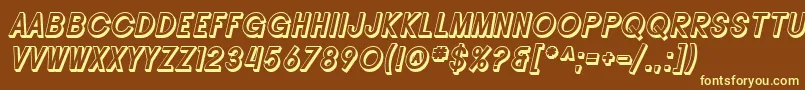 SF Buttacup Lettering Shaded Oblique-fontti – keltaiset fontit ruskealla taustalla