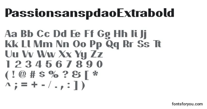 Czcionka PassionsanspdaoExtrabold – alfabet, cyfry, specjalne znaki