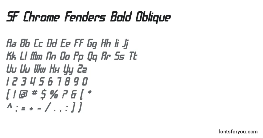 Czcionka SF Chrome Fenders Bold Oblique – alfabet, cyfry, specjalne znaki