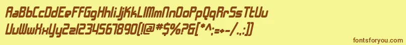 SF Chrome Fenders Bold Oblique-Schriftart – Braune Schriften auf gelbem Hintergrund