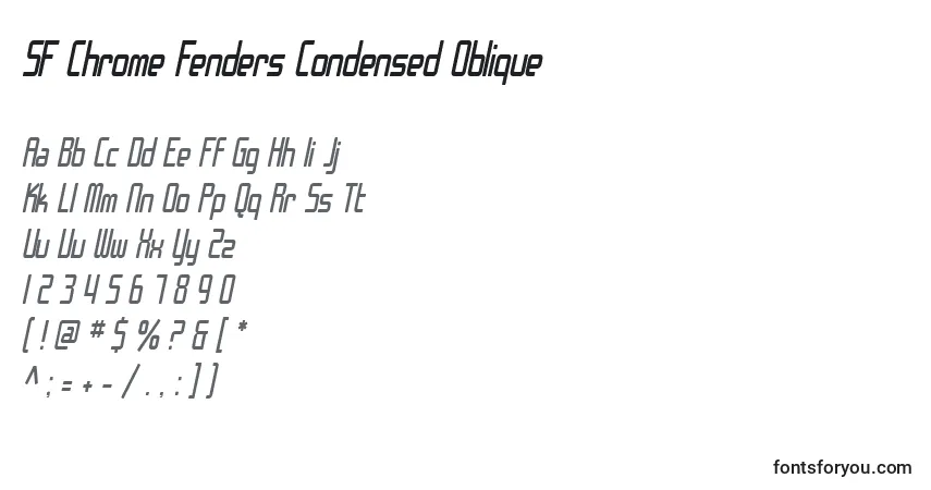 Czcionka SF Chrome Fenders Condensed Oblique – alfabet, cyfry, specjalne znaki