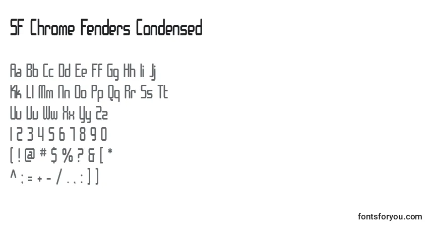 Schriftart SF Chrome Fenders Condensed – Alphabet, Zahlen, spezielle Symbole