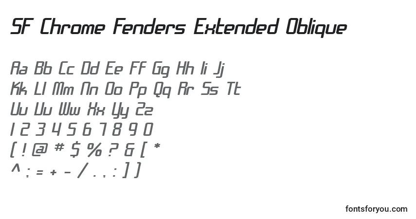 Czcionka SF Chrome Fenders Extended Oblique – alfabet, cyfry, specjalne znaki