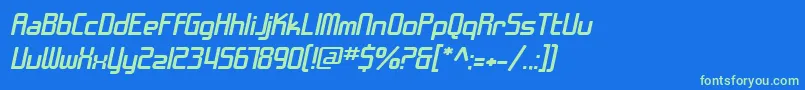 SF Chrome Fenders Extended Oblique Font – Green Fonts on Blue Background