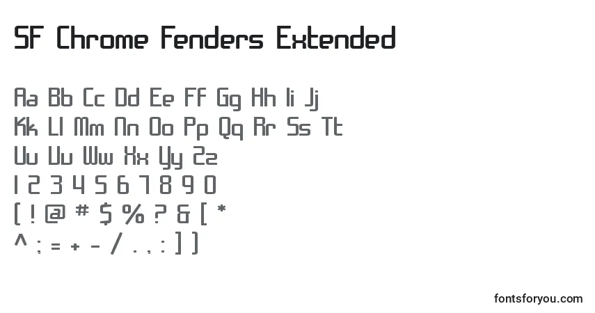 A fonte SF Chrome Fenders Extended – alfabeto, números, caracteres especiais