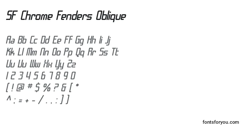 Czcionka SF Chrome Fenders Oblique – alfabet, cyfry, specjalne znaki