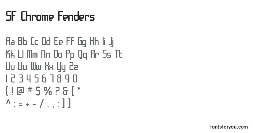 Schriftart SF Chrome Fenders – Alphabet, Zahlen, spezielle Symbole