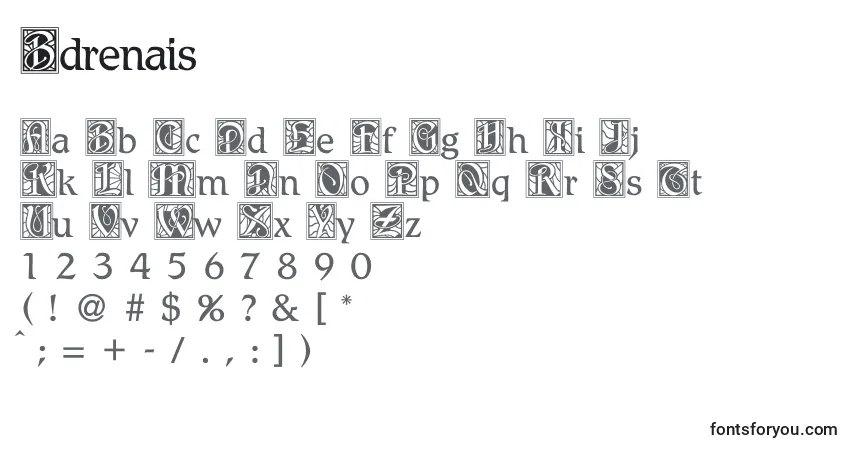 Schriftart Bdrenais – Alphabet, Zahlen, spezielle Symbole