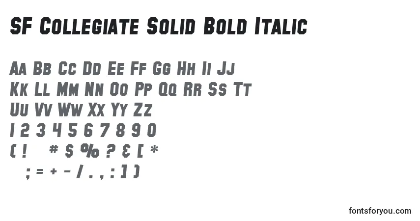 Шрифт SF Collegiate Solid Bold Italic – алфавит, цифры, специальные символы