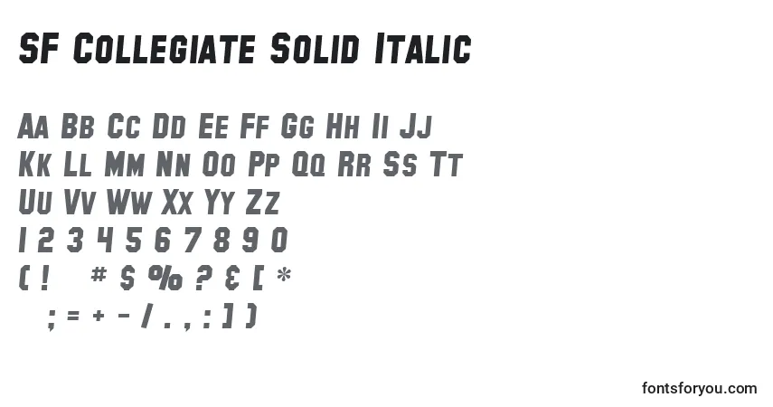 Шрифт SF Collegiate Solid Italic – алфавит, цифры, специальные символы