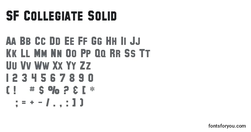 A fonte SF Collegiate Solid – alfabeto, números, caracteres especiais
