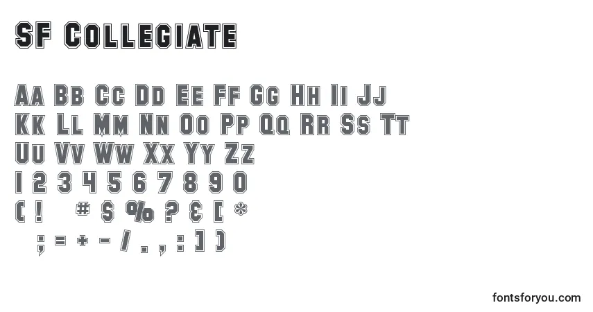 Czcionka SF Collegiate – alfabet, cyfry, specjalne znaki