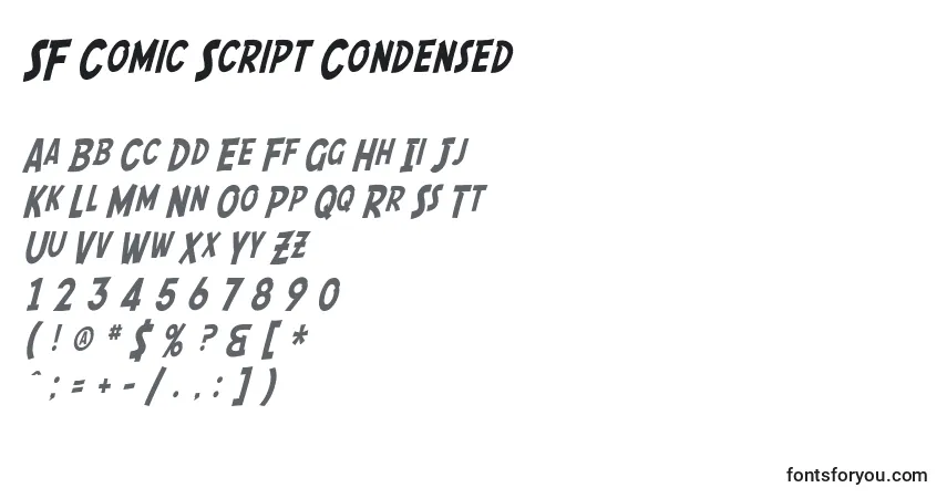 Czcionka SF Comic Script Condensed – alfabet, cyfry, specjalne znaki