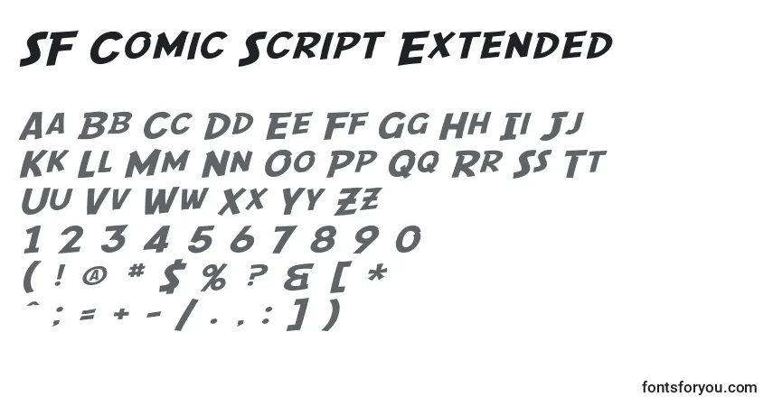 Czcionka SF Comic Script Extended – alfabet, cyfry, specjalne znaki