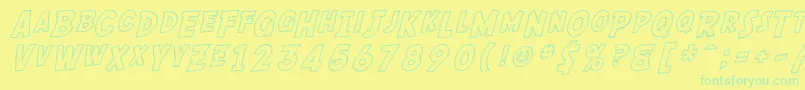 SF Comic Script Outline-fontti – vihreät fontit keltaisella taustalla