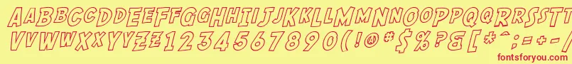 SF Comic Script Outline-Schriftart – Rote Schriften auf gelbem Hintergrund