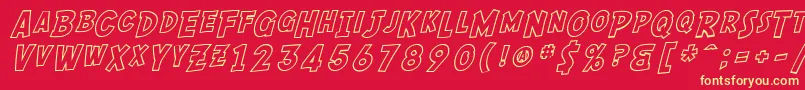 Czcionka SF Comic Script Outline – żółte czcionki na czerwonym tle