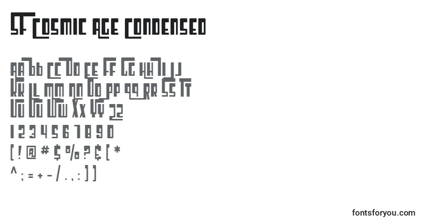 Czcionka SF Cosmic Age Condensed – alfabet, cyfry, specjalne znaki