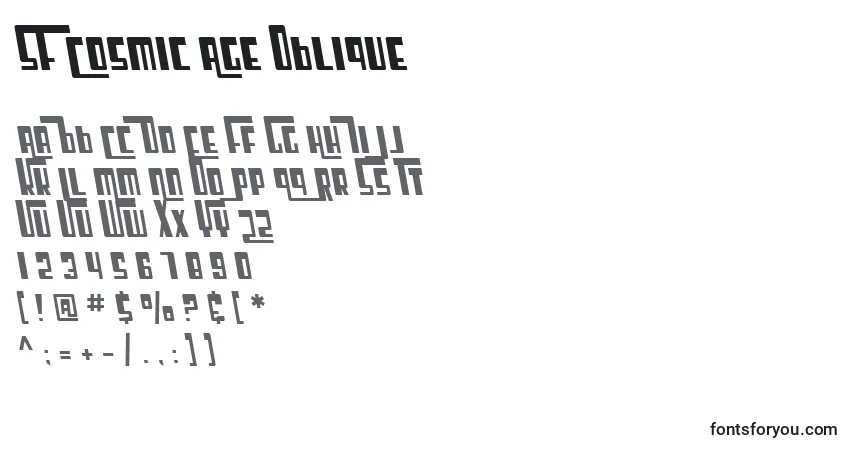 Czcionka SF Cosmic Age Oblique – alfabet, cyfry, specjalne znaki