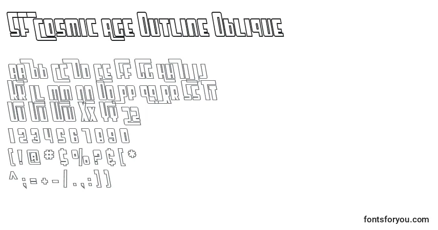 Schriftart SF Cosmic Age Outline Oblique – Alphabet, Zahlen, spezielle Symbole