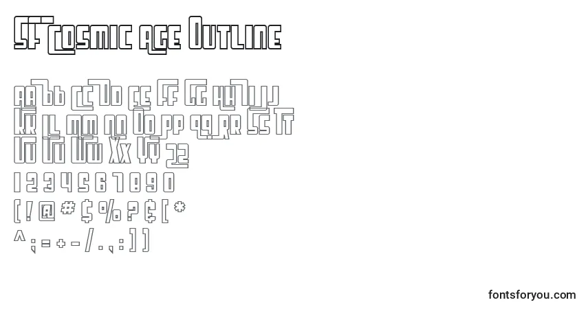 Шрифт SF Cosmic Age Outline – алфавит, цифры, специальные символы