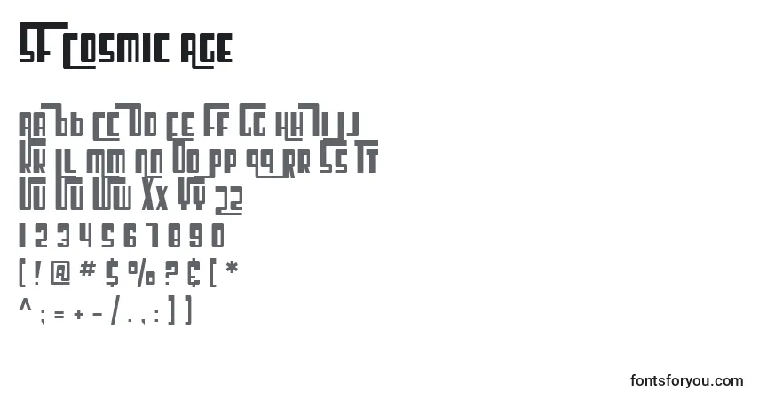 A fonte SF Cosmic Age – alfabeto, números, caracteres especiais