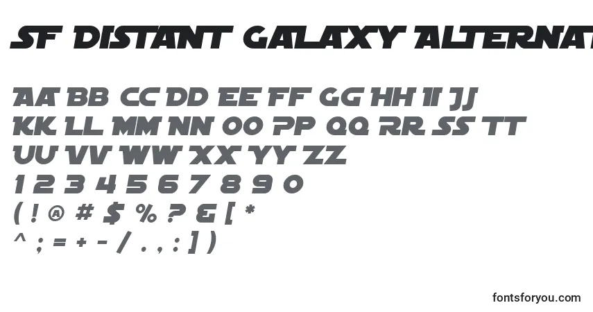 A fonte SF Distant Galaxy Alternate Italic – alfabeto, números, caracteres especiais