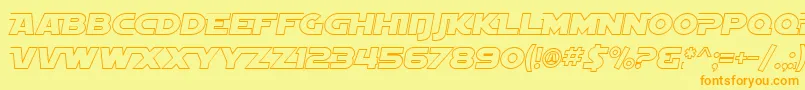 Fonte SF Distant Galaxy AltOutline Italic – fontes laranjas em um fundo amarelo